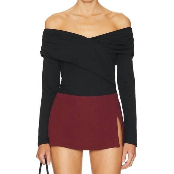 Nation LTD Mika Jet Black Off Shoulder Long Sleeve Top Womens Size Small NEW